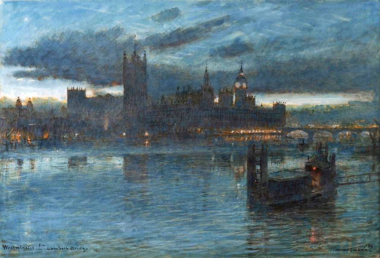 Westminster z mostu Lambeth Bridge od Albert Goodwin