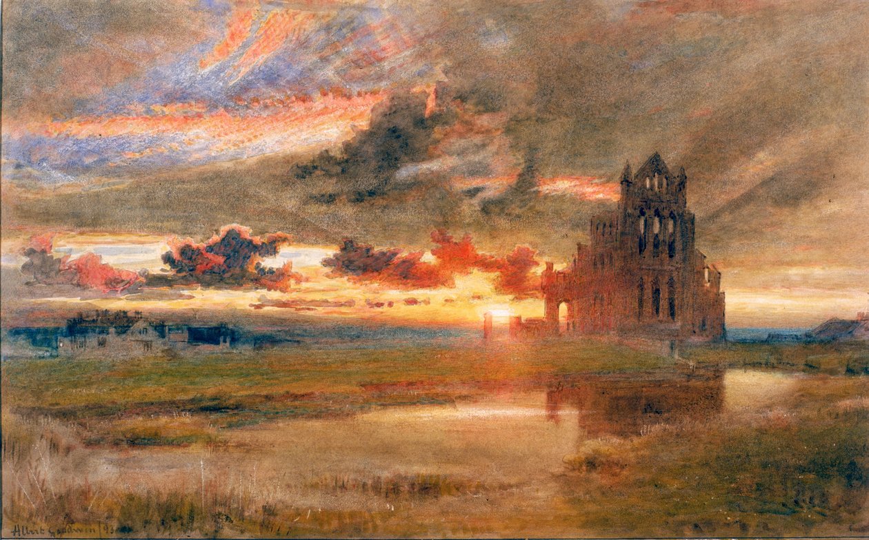 Whitby - opatství svaté Hildy (tužka a akvarel na papíře (nalepeno na kartě)) od Albert Goodwin