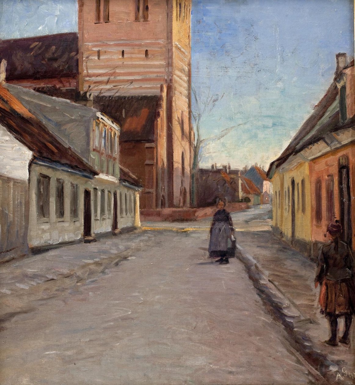 Ulice v Køge s kostelem Nicolai vlevo od Albert Gottschalk