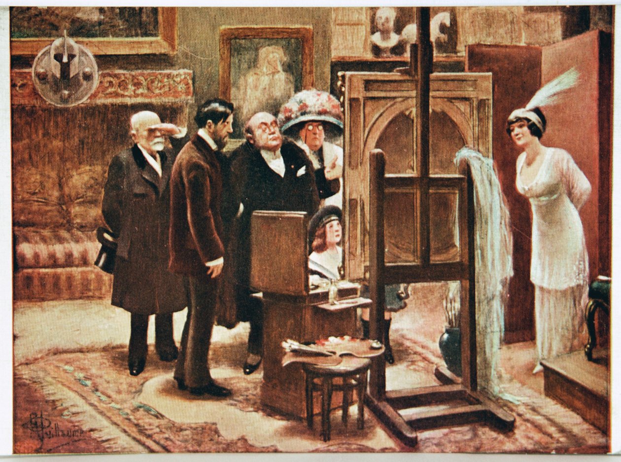 Umění. Výtvarné umění. Malíř ukazuje svůj výtvor. Pohlednice Alfreda Guillauma, Francie, kolem roku 1920 (pohlednice) od Albert Guillaume