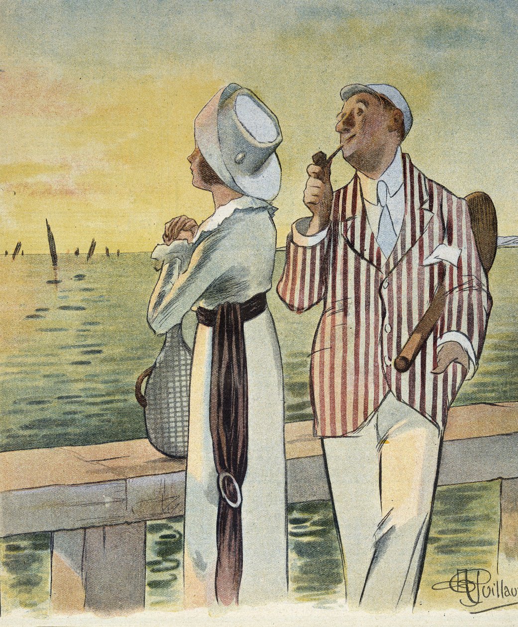 Flirt za soumraku - kresba Alberta Guillauma (1873-1942), v „“Le Rire“, srpen 1912 od Albert Guillaume