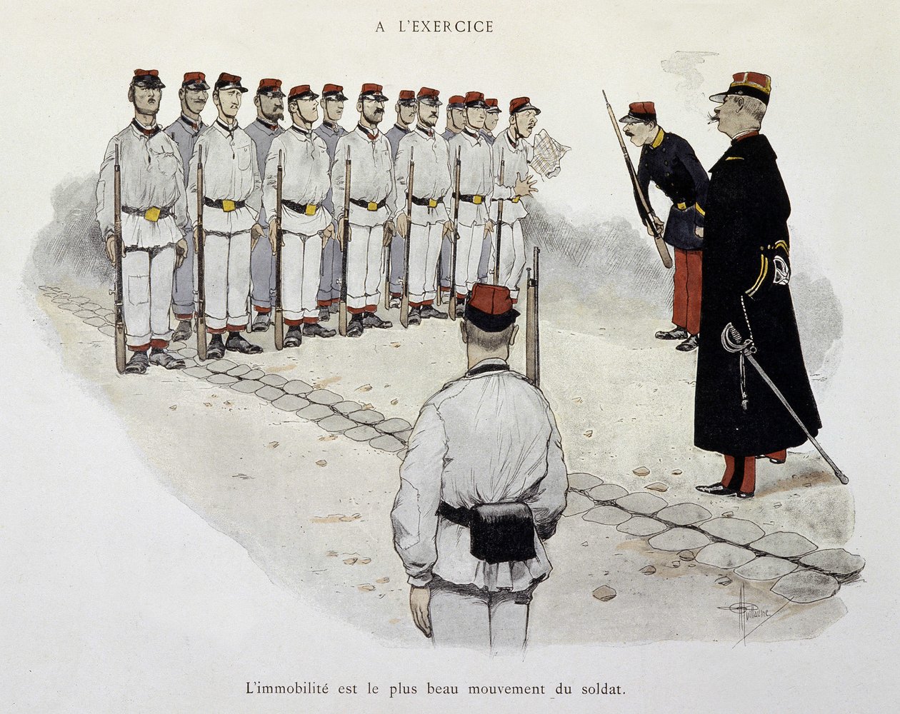 Ve cvičení: znehybnění je nejkrásnější pohyb vojáka - Armee, který viděl Albert Guillaume (1873-1942), kolem roku 1900 od Albert Guillaume