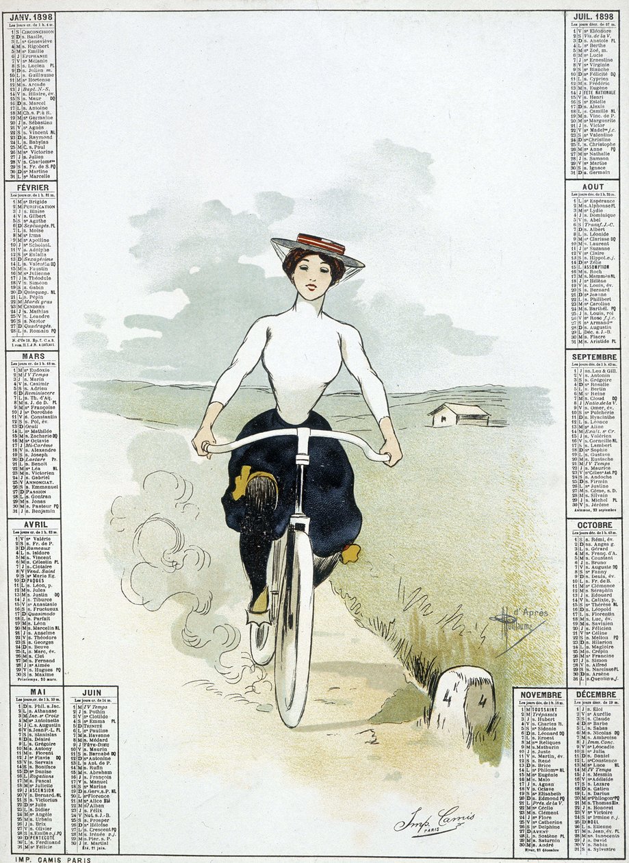 Žena na bicyklu - kresba Guillaume, kalendář od Albert Guillaume