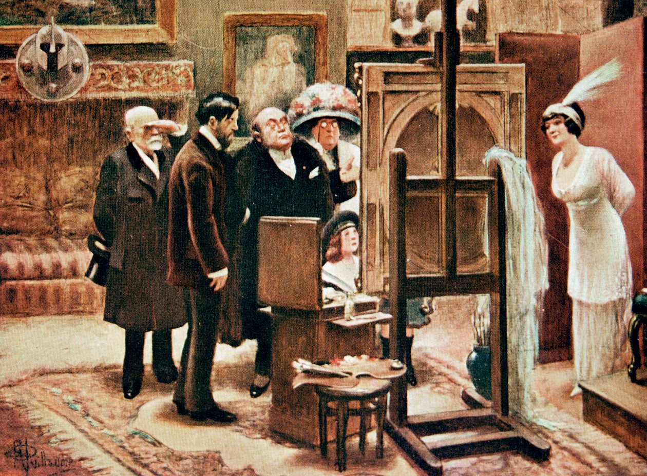 malíř předvádějící svůj obraz, c. 1920 (tisk) od Albert Guillaume
