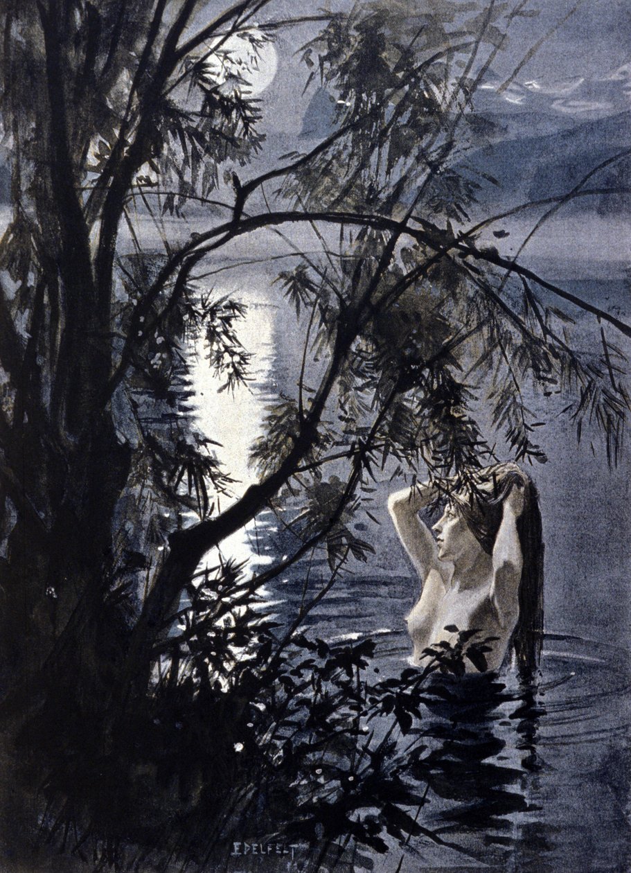 Znázornění ondiny, vodní nymfy germánské mytologie. Ilustrace Albert Edelfelt (1854 - 1905). od Albert Gustaf Aristides Edelfelt