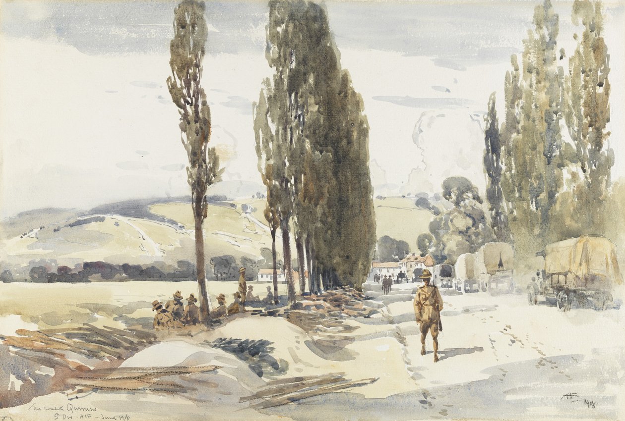 Cesta do Querrieu, 1918 (wc s tužkou a uhlem na papíře) od Albert Henry Fullwood