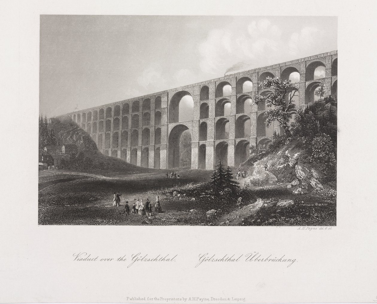 Viadukt přes Golzschthal, Sasko, kolem roku 1840 od Albert Henry Payne