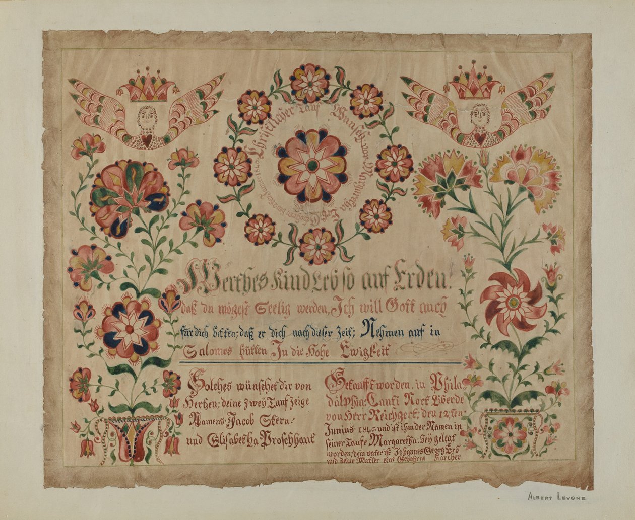 Pa. Německý rodný list, c. 1940. od Albert J. Levone