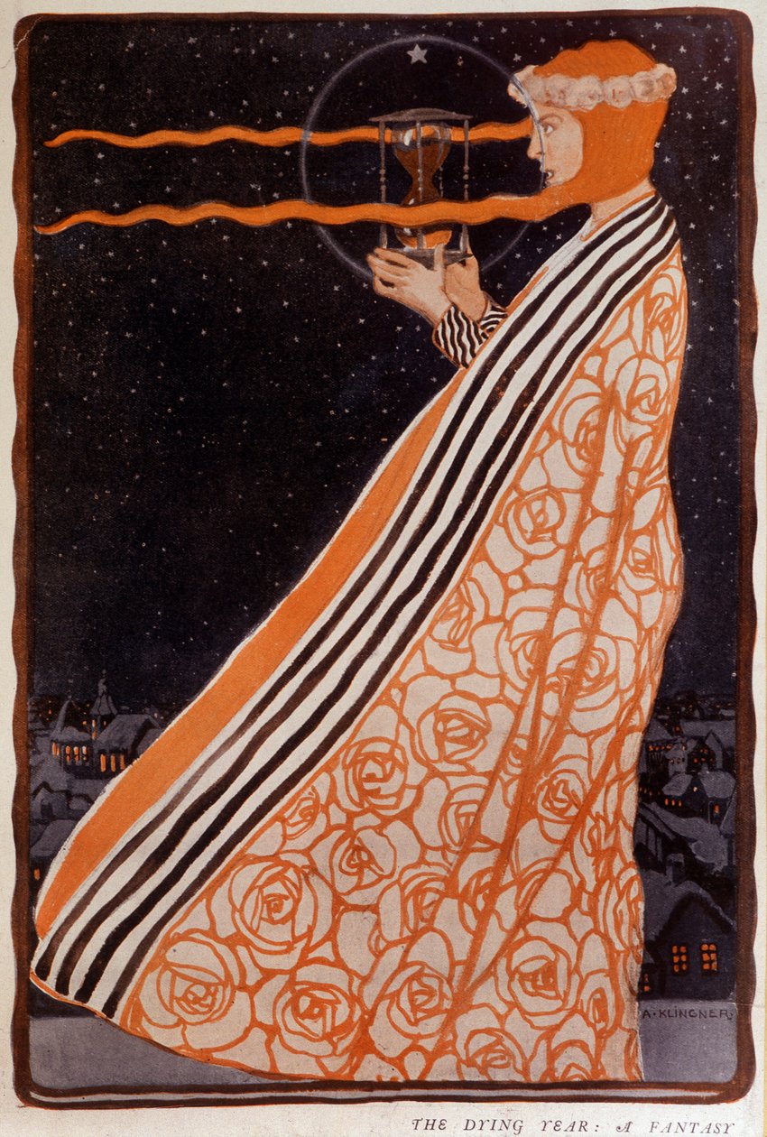Žena držící přesýpací hodiny, sd. počátku 20. století. Ilustrace Klingner Albert (1869-1912) od Albert Klingner