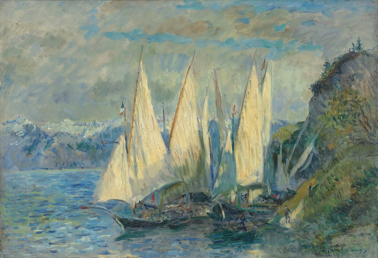 Barques aux grandes voiles sur le lac Léman à Meillerie en Haute-Savoie od Albert Lebourg