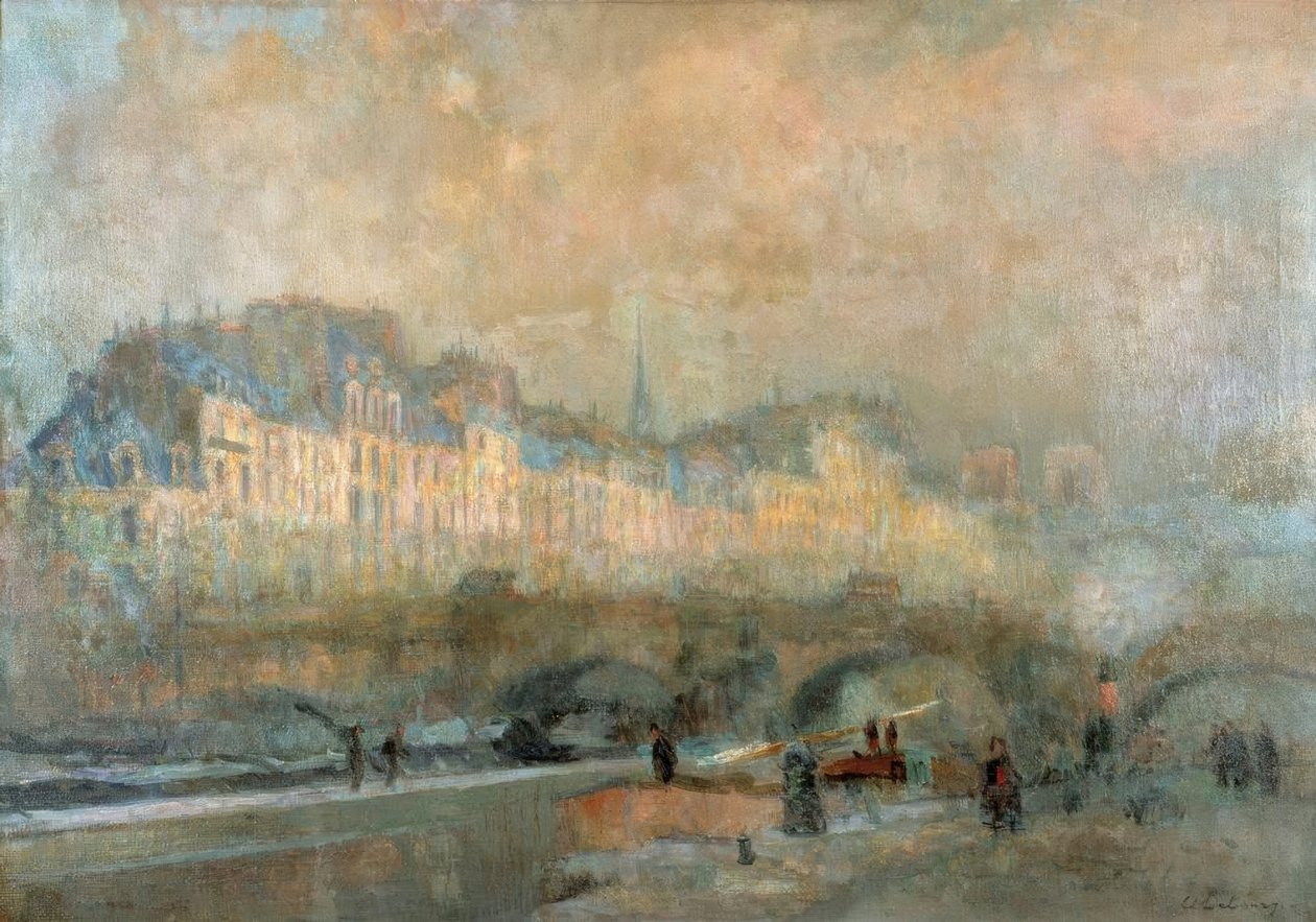 Paříž, zdymadlo v La Monnaie; Zimní slunce aneb Pohled na Pont Neuf od Albert Lebourg