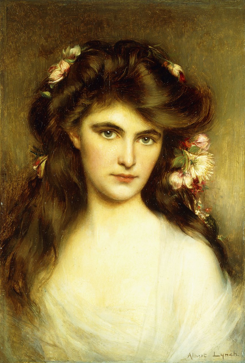 Mladá kráska s květinami ve vlasech, od Albert Lynch