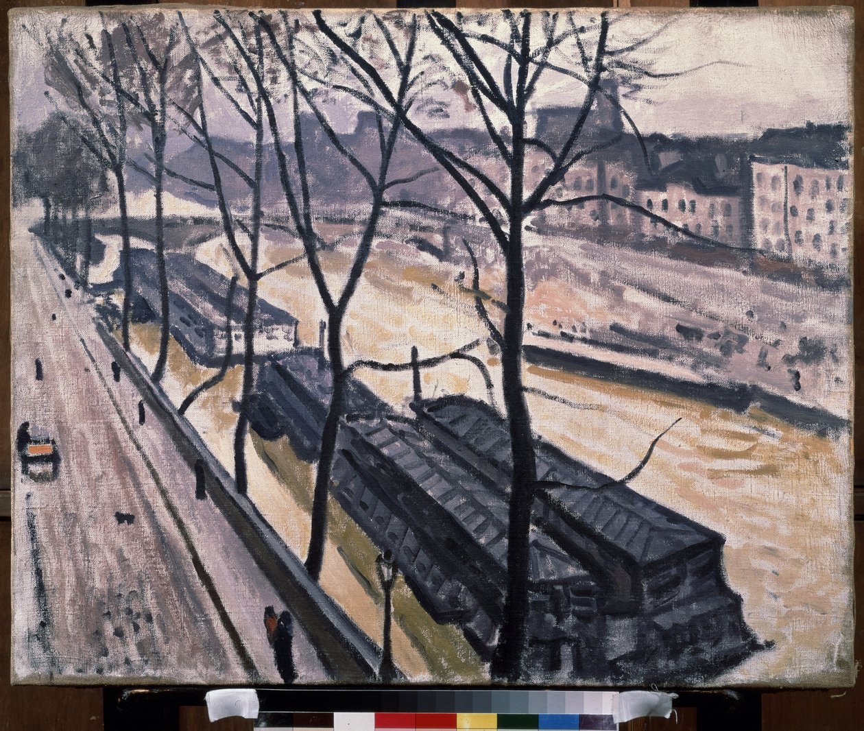 ""Paris en hiver, quai Bourbon"" (Paříž v zimě. Quai Bourbon) Lodě na březích Seiny. Obraz Pierra Alberta Marqueta (1875-1947) 1907 Olej na plátně. fauvismus. Moskva. Puškinovo muzeum výtvarných umění od Albert Marquet