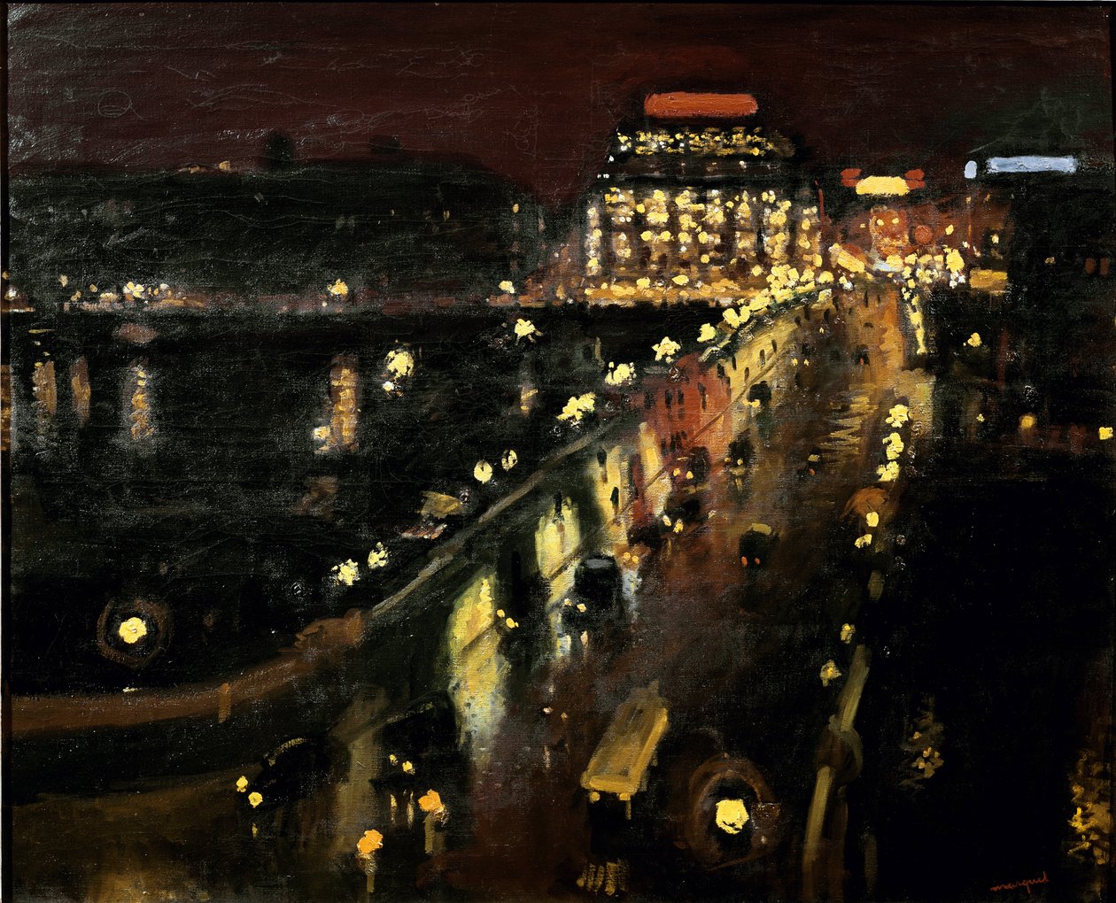 Pont Neuf v Paříži v noci Samaritaine osvětlené v pozadí od Albert Marquet
