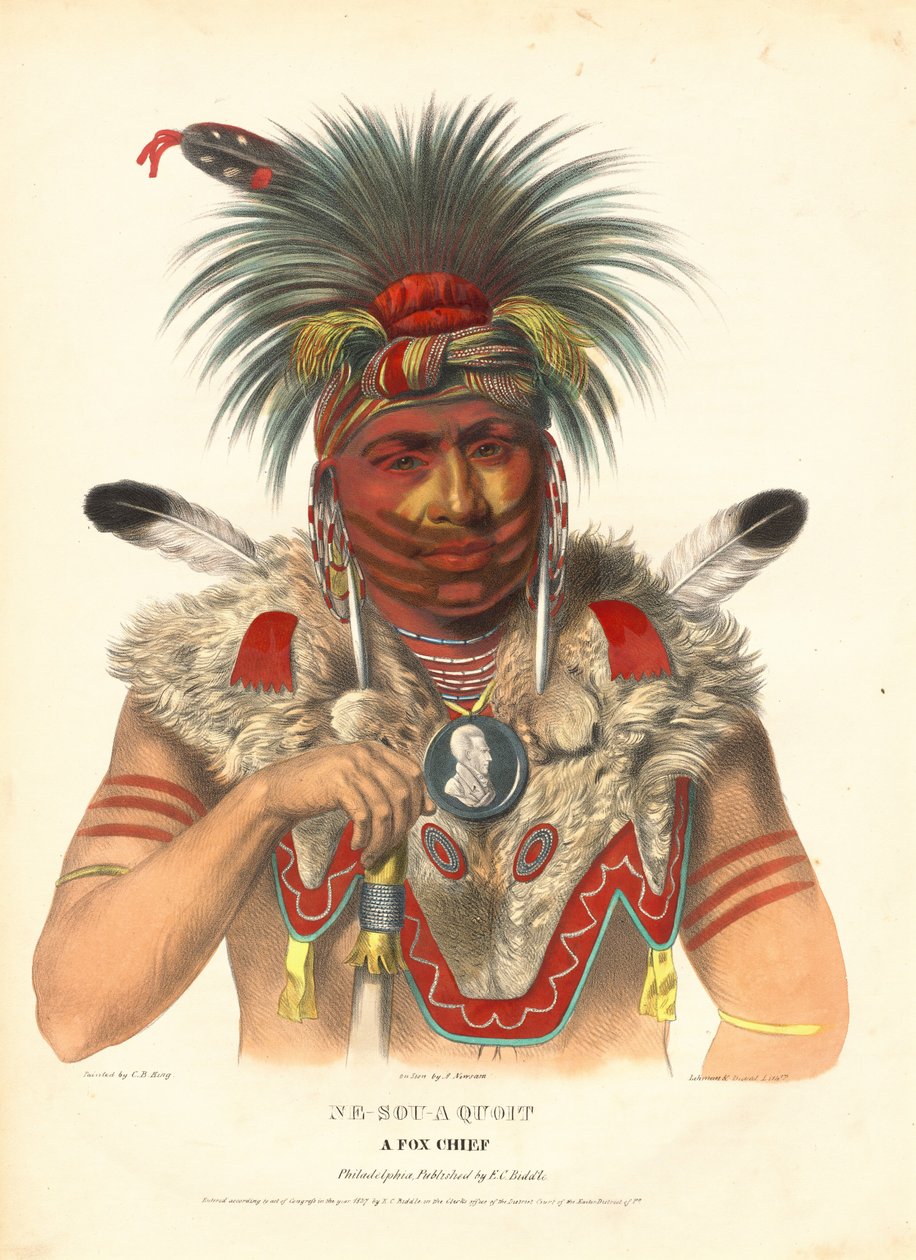 Ne-Sou-A Quoit, náčelník Fox od Albert Newsam, after Charles Bird King