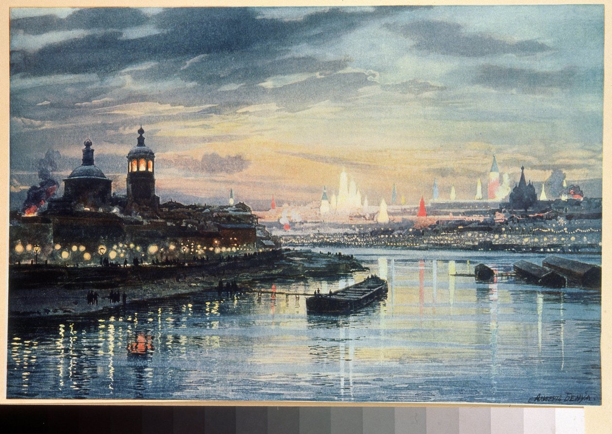 Iluminace a Moskva (Iluminace v Moskvě). Kresba Alberta Nikolajeviče Benoise (1852-1936). Barevná litografie, ruské umění 19. století. Ruská státní knihovna, Moskva. od Albert Nikolayevich Benois