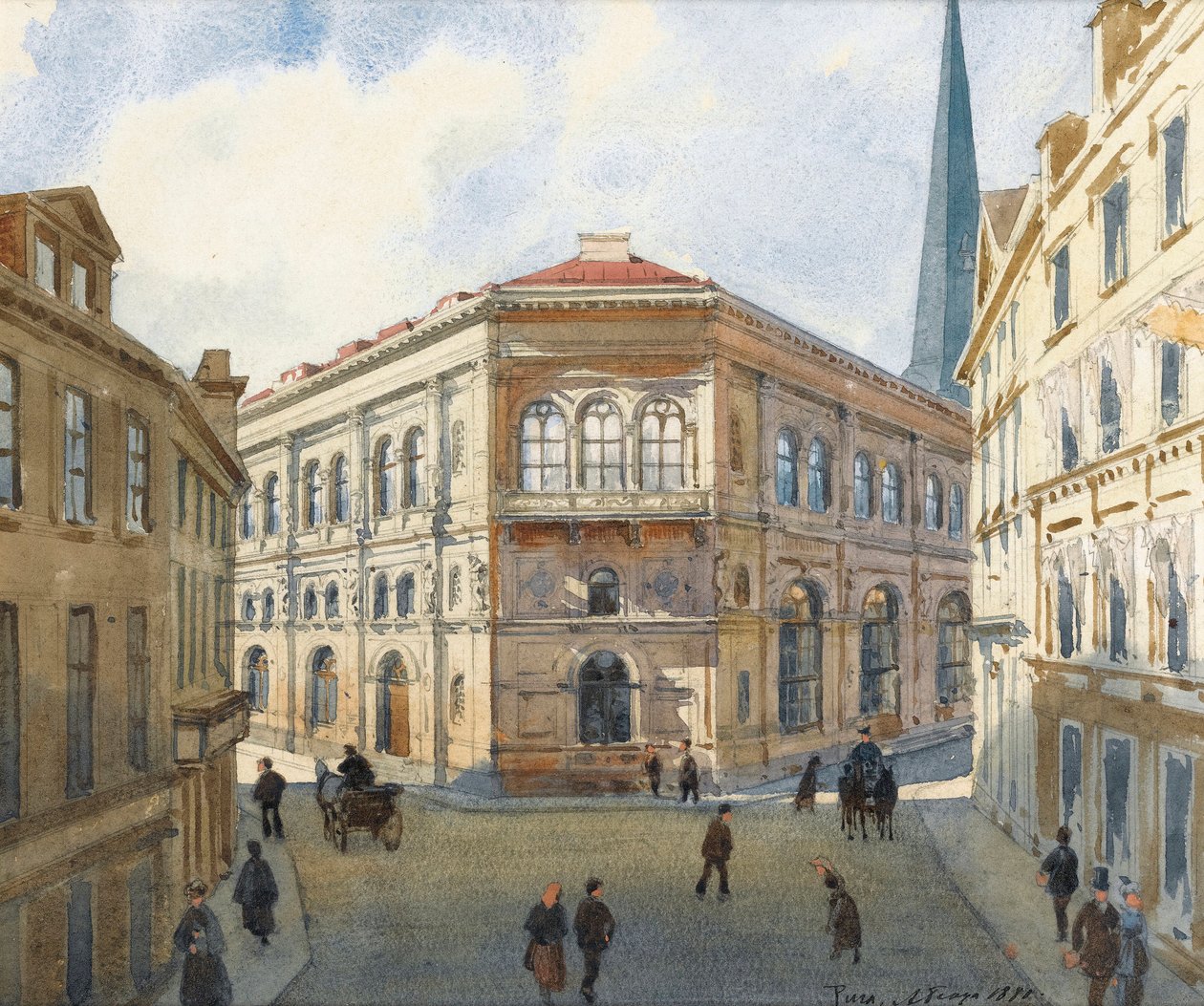 "Portrét rižské burzy v Lotyšsku"" (Pohled na rižskou burzu) Akvarel od Alberta Benoise (1852-1936) - 1880 Rozměr 22,5x27 cm Soukromá sbírka od Albert Nikolaevich Benois