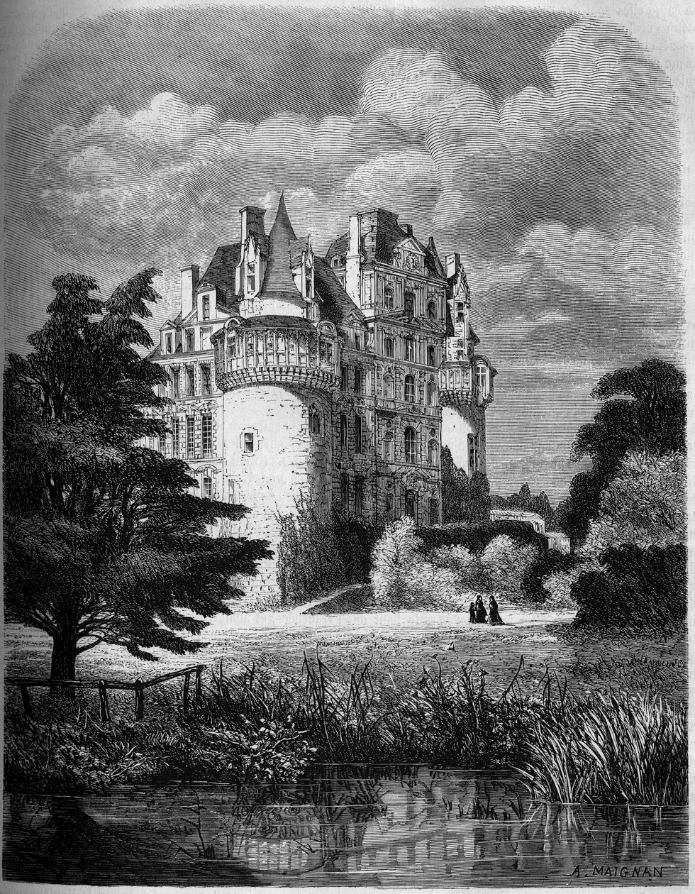 Chateau de la Loire: vnější pohled na Chateau de Brissac (renesanční architektura od Albert Pierre Rene Maignan