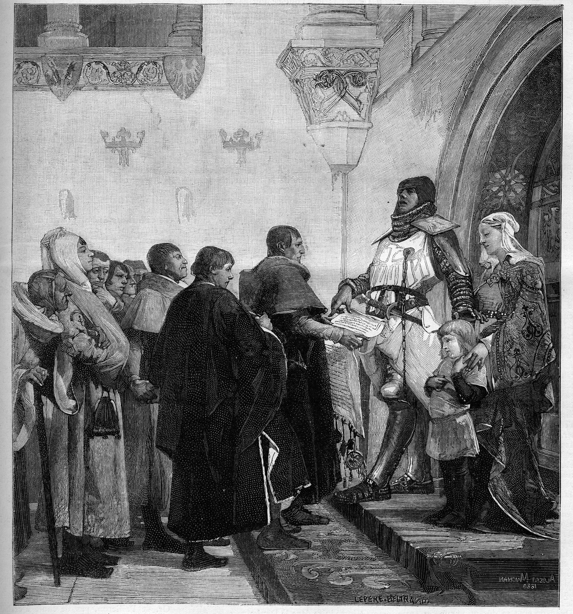 Renaud Burgundský dává občanům Belfortu poštovní chartu. Renaud de Bourgogne (zemřel v roce 1321) potřeboval peníze na vedení své války proti císaři Rodolfovi I. ze Svaté říše a v roce 1307 osvobodil město Belfort pomocí od Albert Pierre Rene Maignan