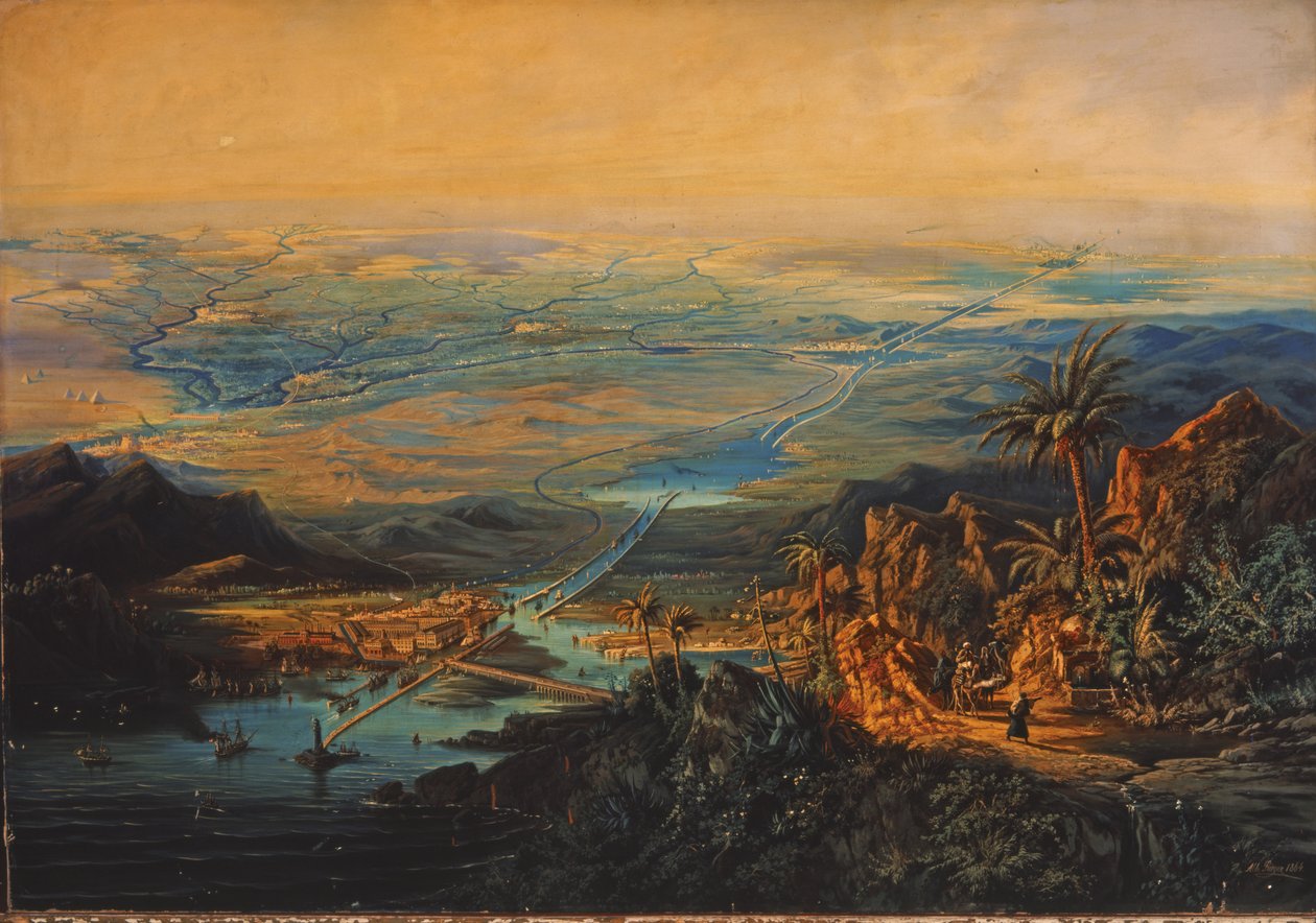 Suezský průplav v listopadu 1864 (olej na plátně) od Albert Rieger