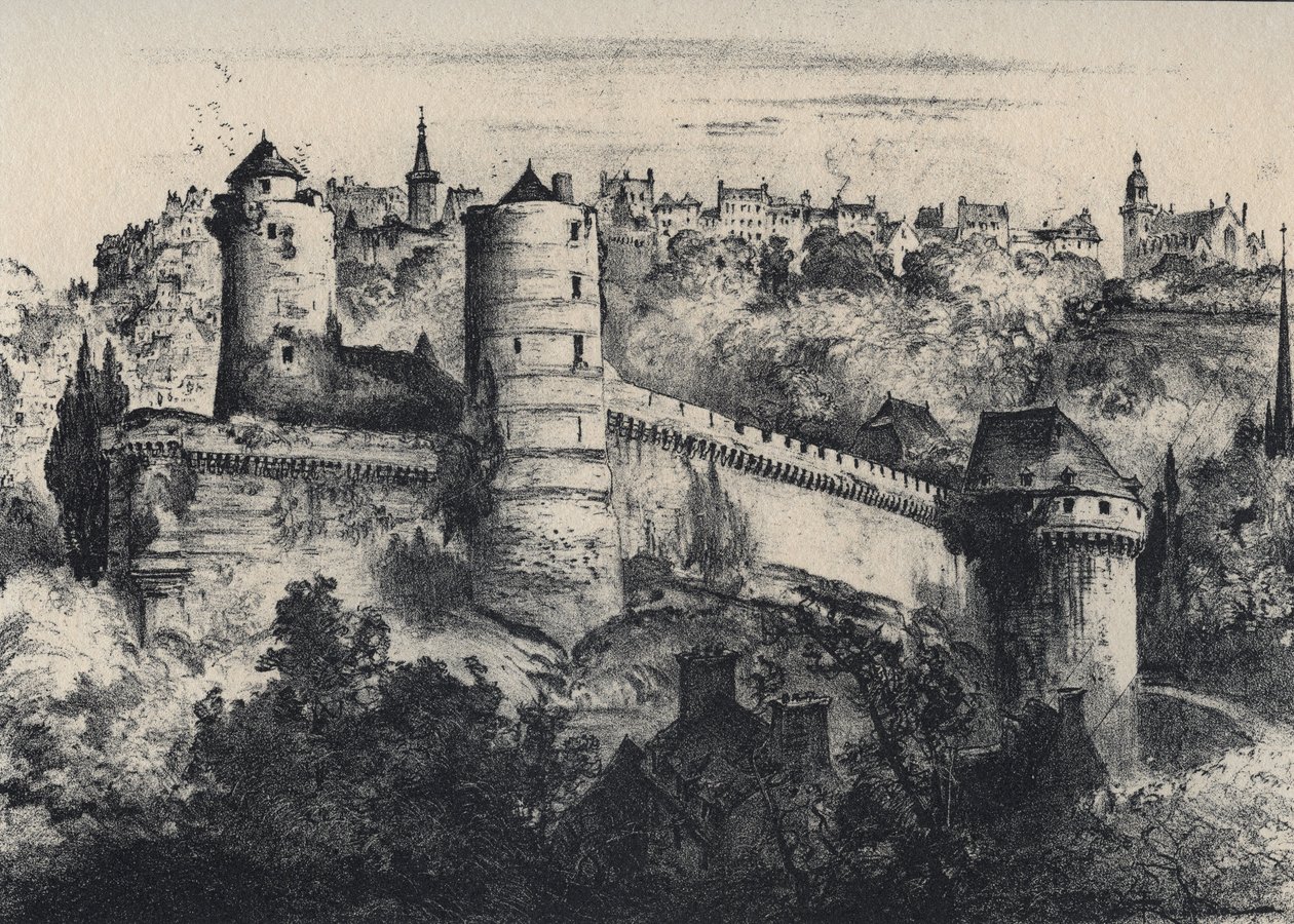 Chateau de Fougeres - hradní pevnost v departementu Ille-et-Vilaine. Stará Francie - Bretaň - text, kresby a litografie, Albert Robida (1848-1926) nedatováno konec 19. stol. od Albert Robida