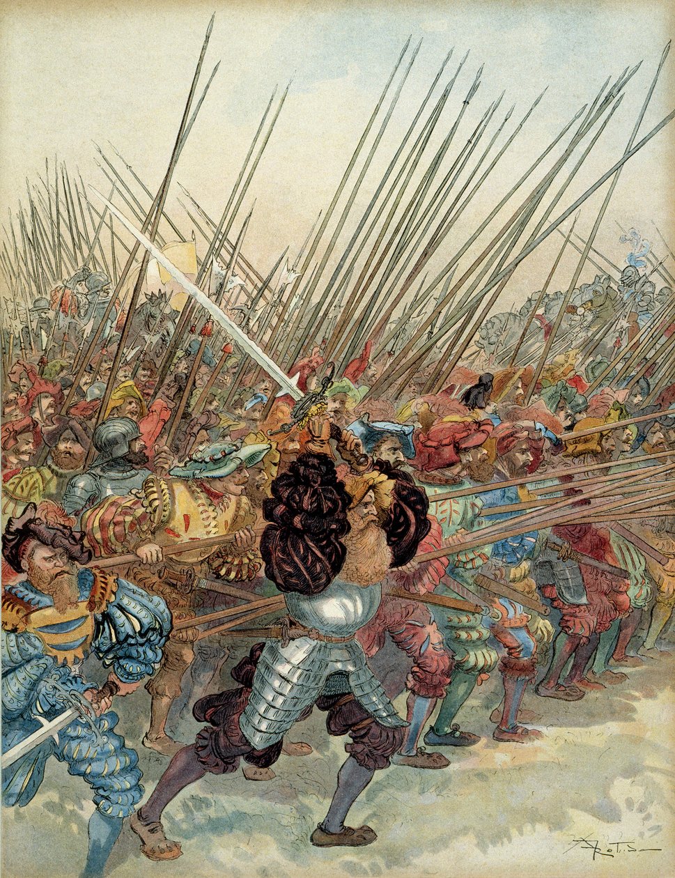 Pátá italská válka (1515-1516): Švýcarský útok na zbraně Francoise I. (1494-1547) a jeho benátských spojenců v Marignan (Itálie) od Albert Robida