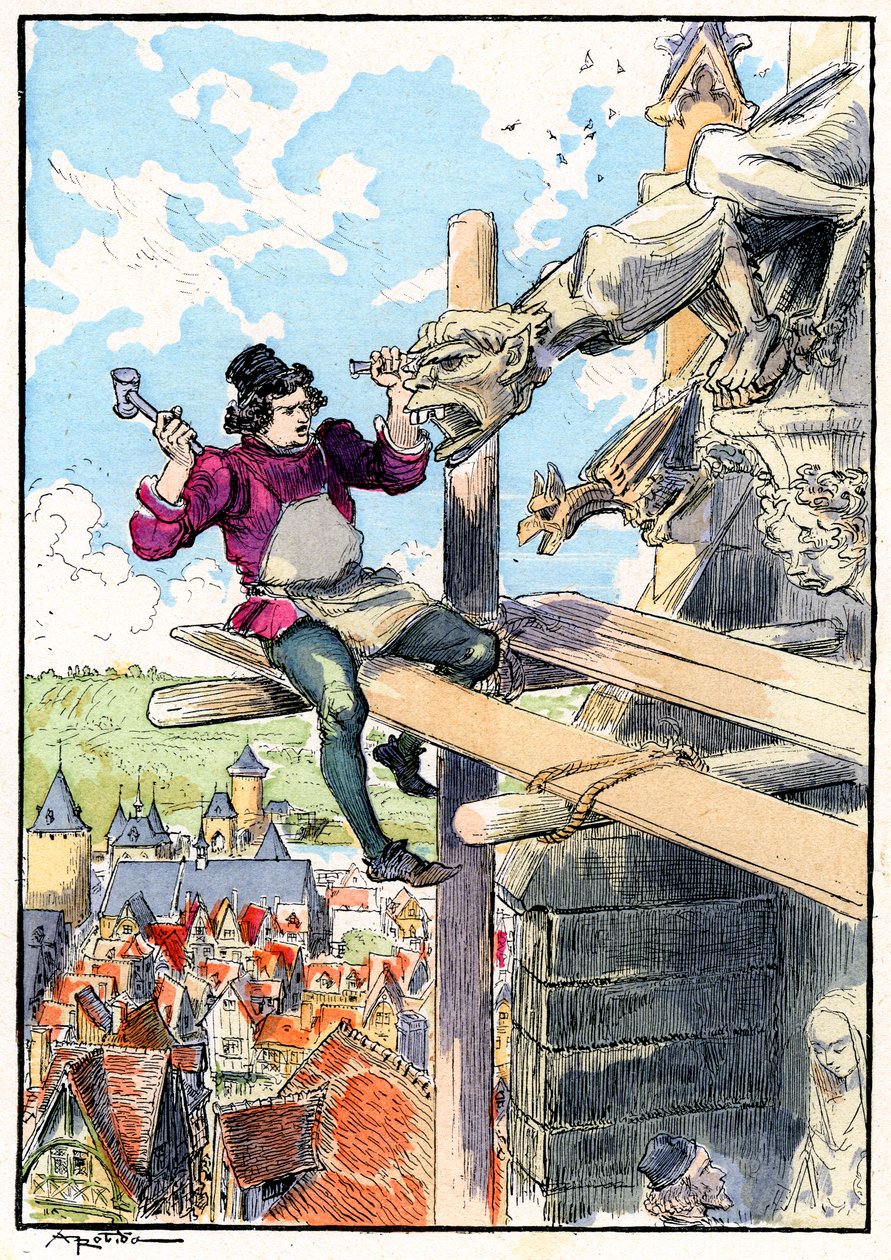 Sochař chrlič na lešení v 15. století od Albert Robida