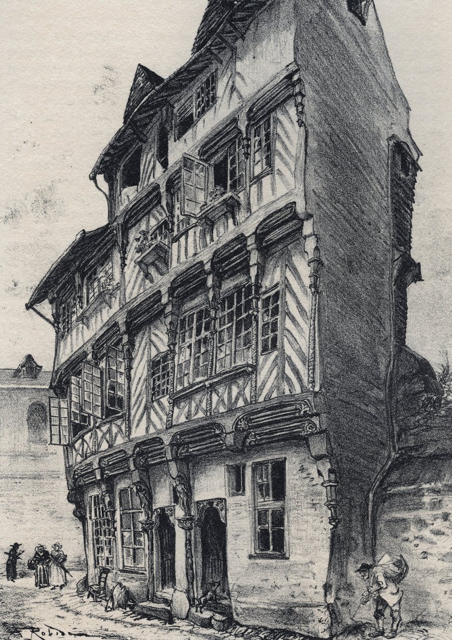 Dům rue Saint Guillaume v Rennes - Stará Francie - Bretaň - text, kresby a litografie, Albert Robida (1848-1926) nedatováno konec 19. století od Albert Robida