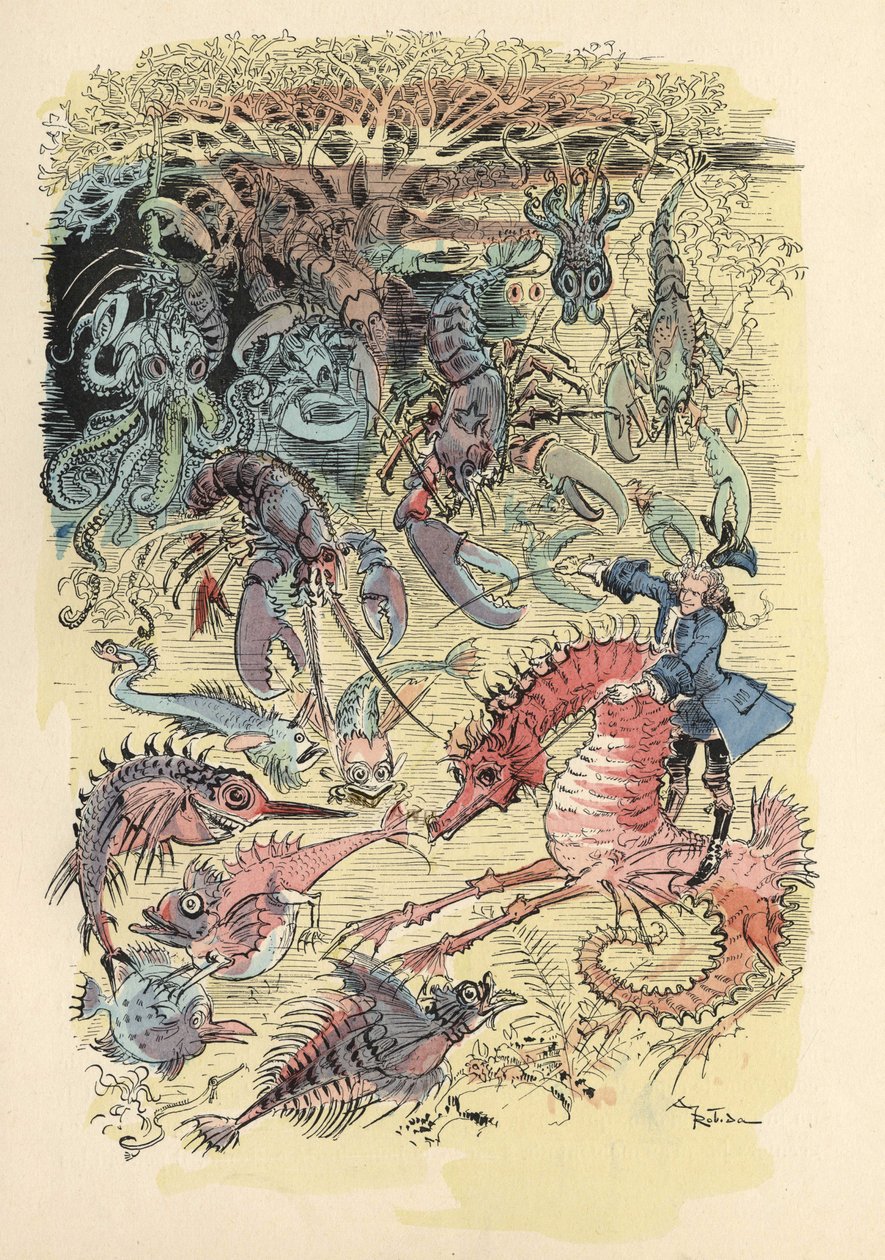 Ilustrace Alberta Robidy v Historii a dobrodružstvích barona de Munchausen“ (Munchhausen), H. Laurens Ed., konec 19. století.“ od Albert Robida