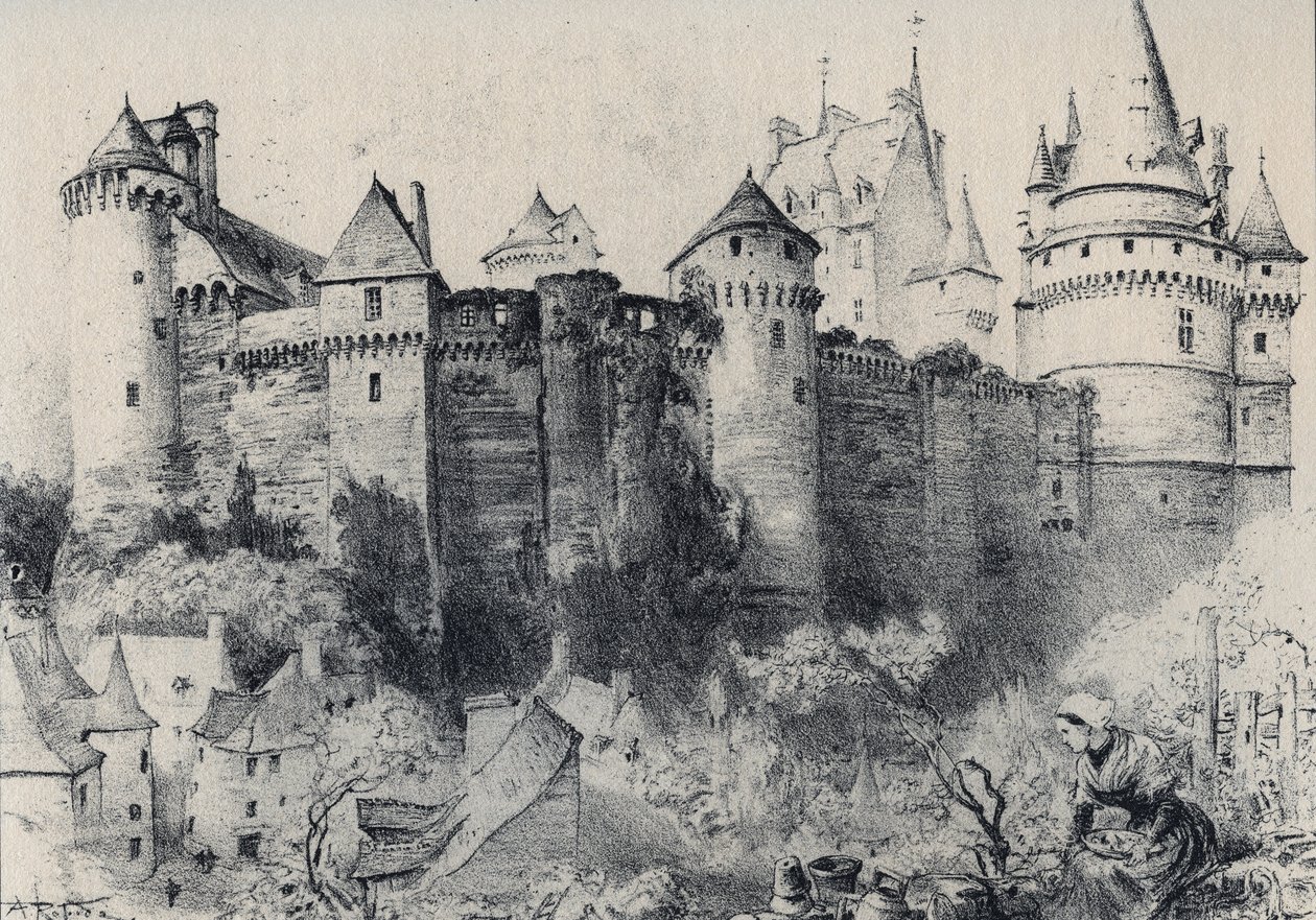Zámek fort de Vitre v Ille-et-Vilaine - Stará Francie - Bretaň - text, kresby a litografie, Albert Robida (1848-1926) nedatováno konec 19. století od Albert Robida