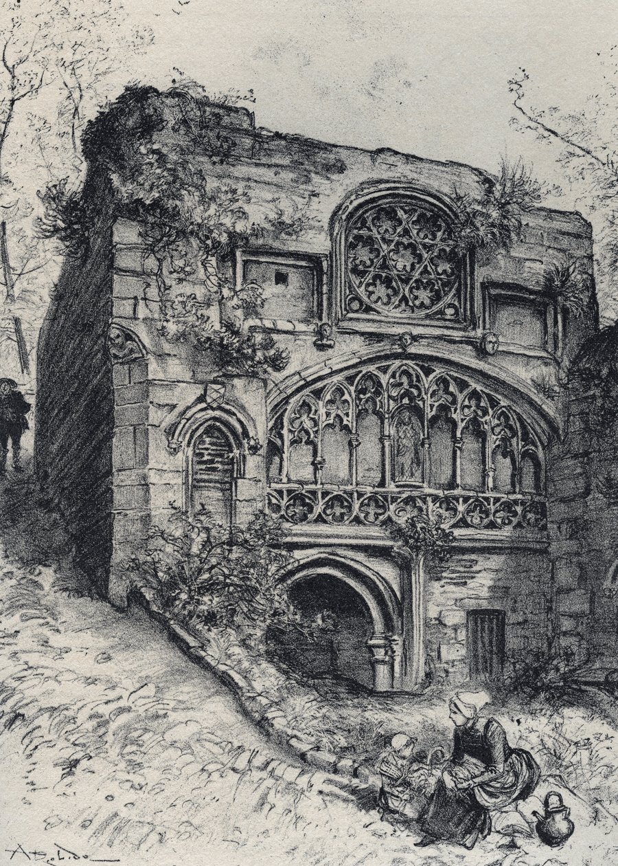 La fontaine des carmelites in morlaix - Stará Francie - Bretaň - text, kresby a litografie, Albert Robida (1848-1926) nedatováno konec 19. stol. od Albert Robida