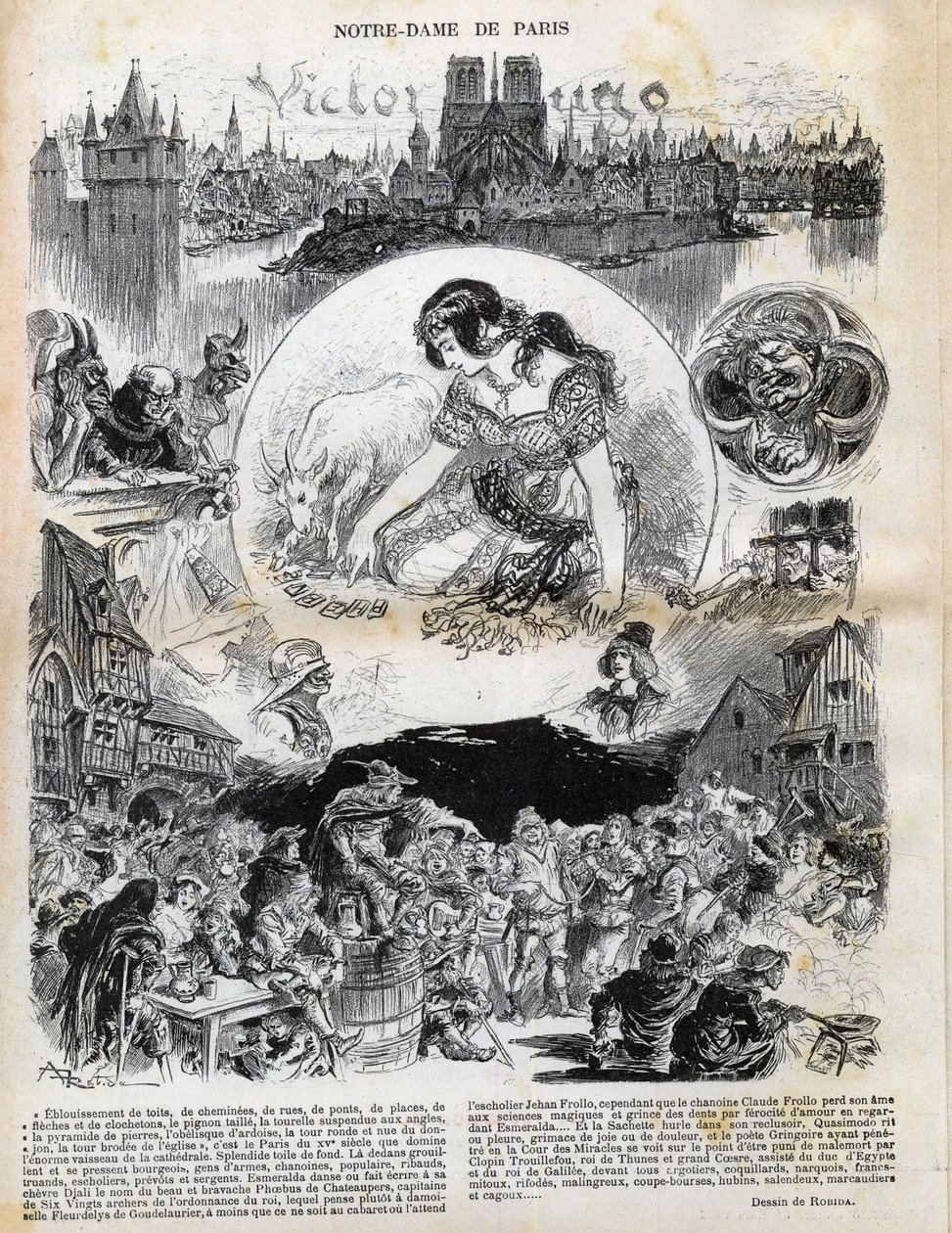 Notre Dame de Paris od Victora Huga (1802-1885) (Notre-Dame de Paris) kresba Alberta Robidy (1848-1926) v „“ Le rire “ z roku 1902 od Albert Robida