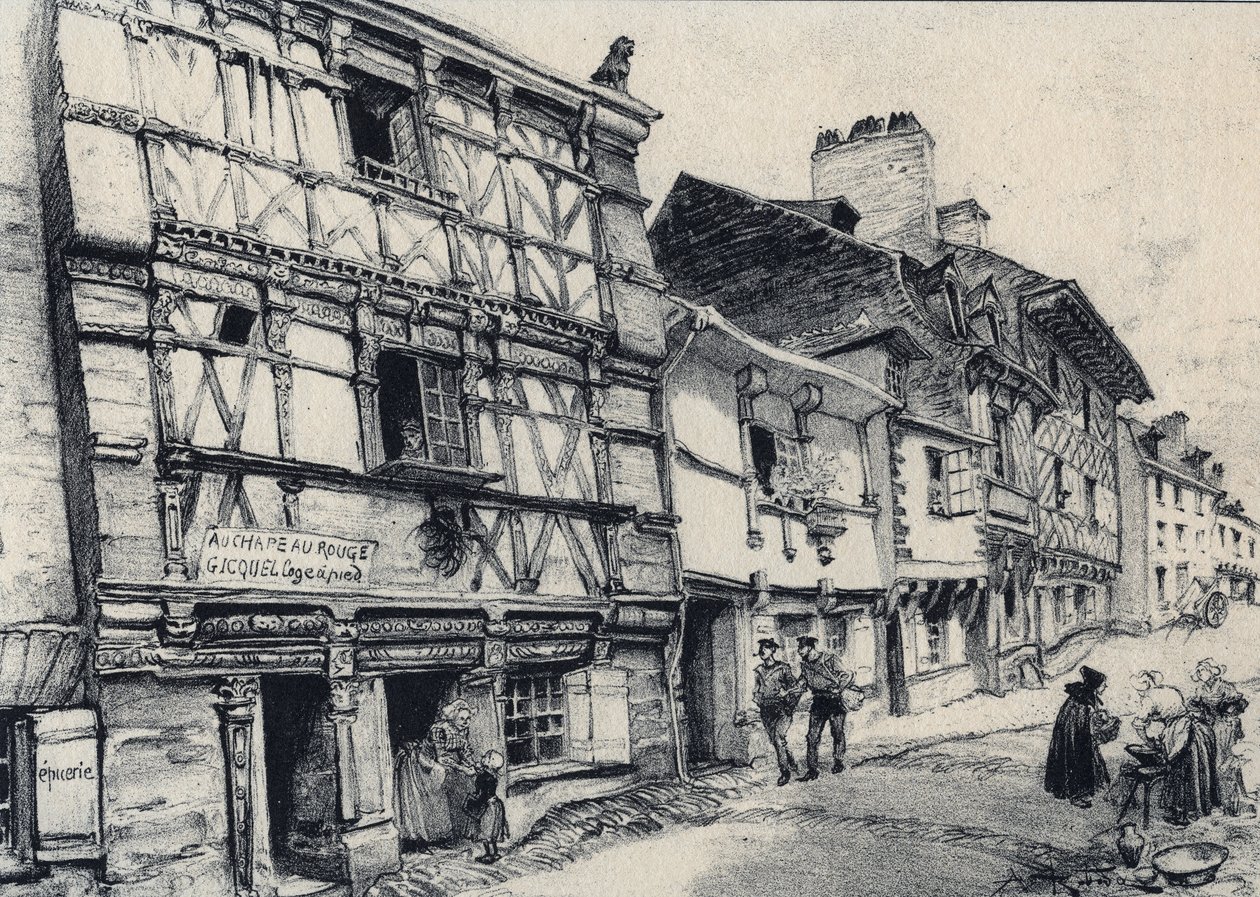 Rue Fardel a Saint Brieuc (Saint-Brieuc) - Stará Francie - Bretaň - text, kresby a litografie, Albert Robida (1848-1926) nedatováno konec 19. stol. od Albert Robida