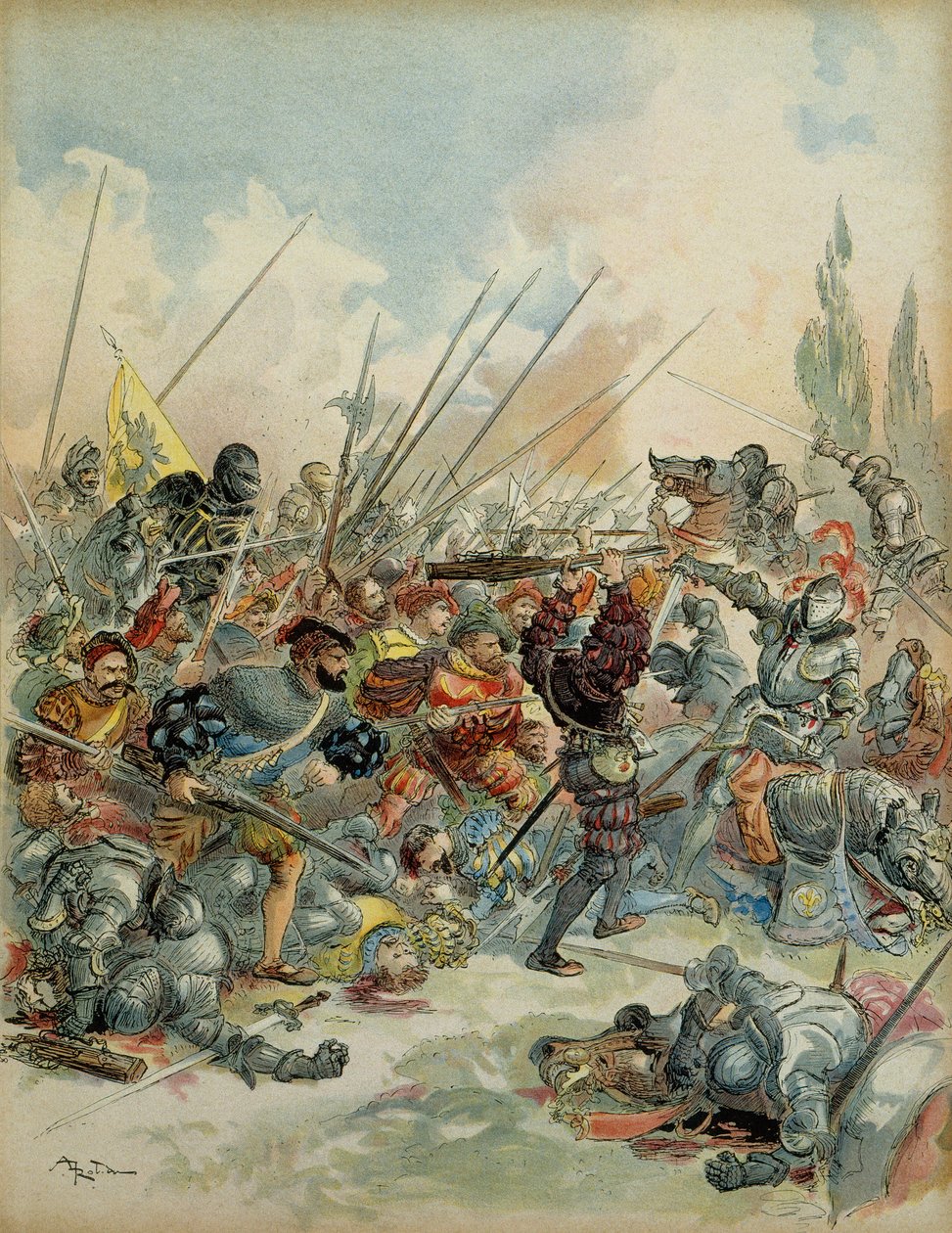 Šestá italská válka (1521-1526): Král Francois I. (1494-1547) v Pavii (Itálie) 24. února od Albert Robida
