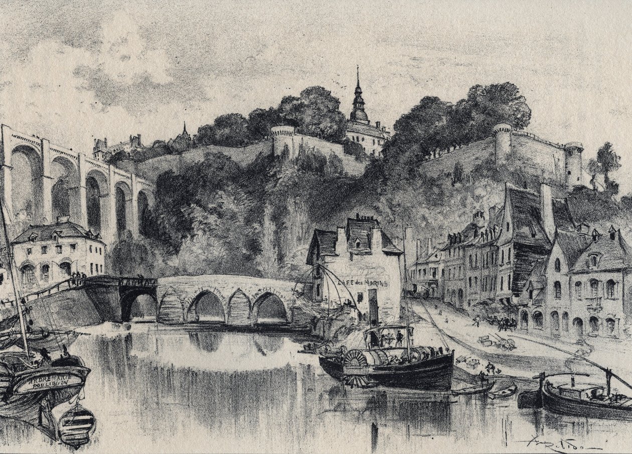 Město Dinan - Stará Francie - Bretaň - text, kresby a litografie, Albert Robida (1848-1926) nedatováno konec 19. stol. od Albert Robida