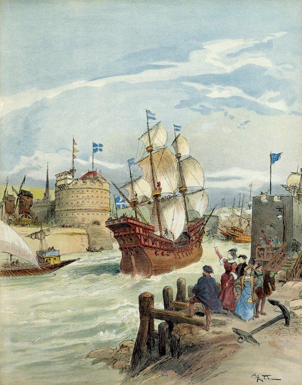 Francouzská flotila v Le Havre, která se stala rozhodnutím Francoise I od Albert Robida