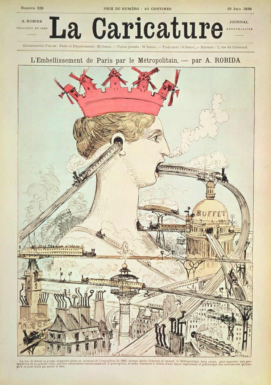 Zlepšení do Paříže metrem, z „La Caricature“, 19. června 1886 (barevné lito) od Albert Robida