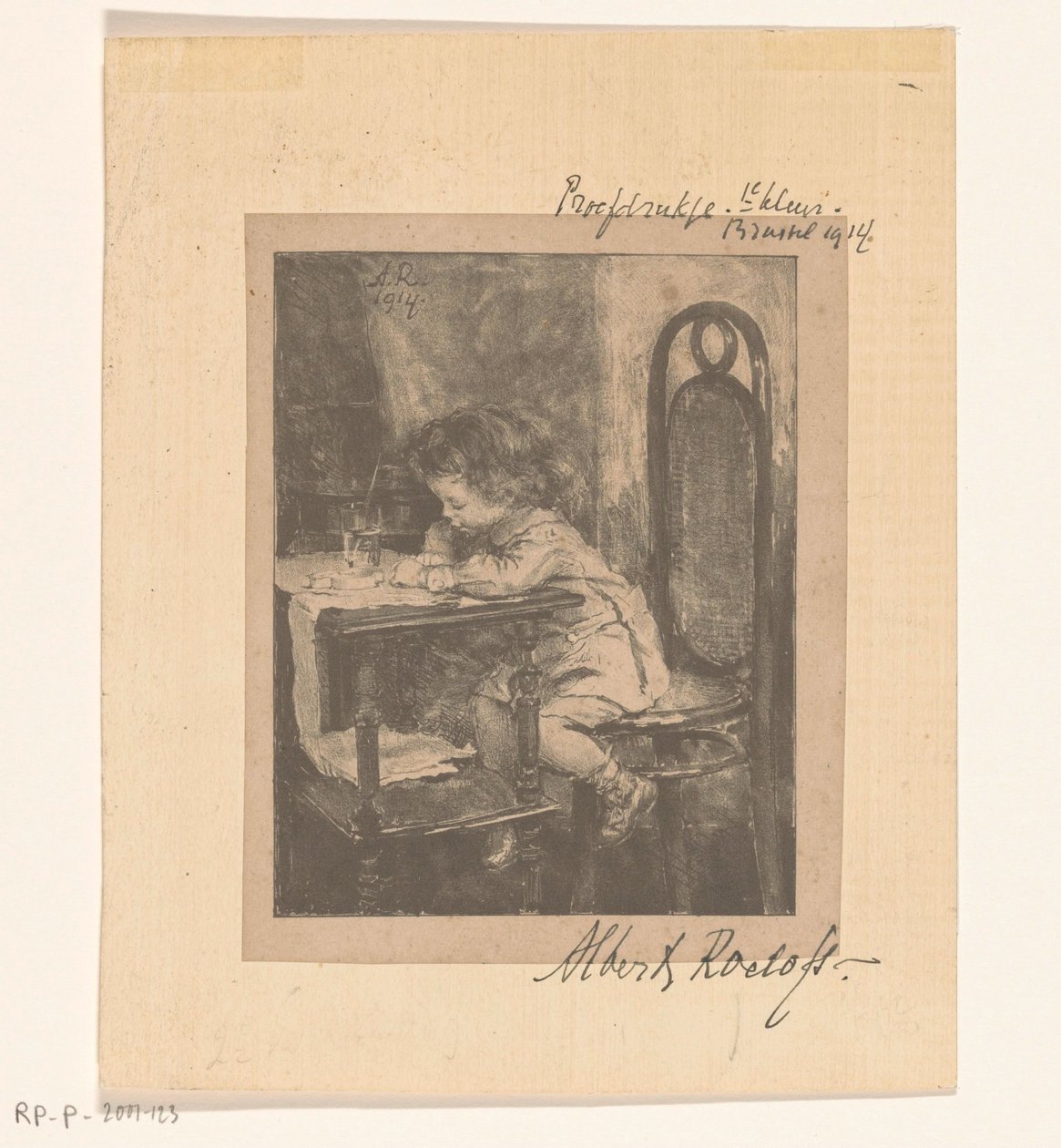 Dívka sedící u stolu kreslení od Albert Roelofs (signed by artist)