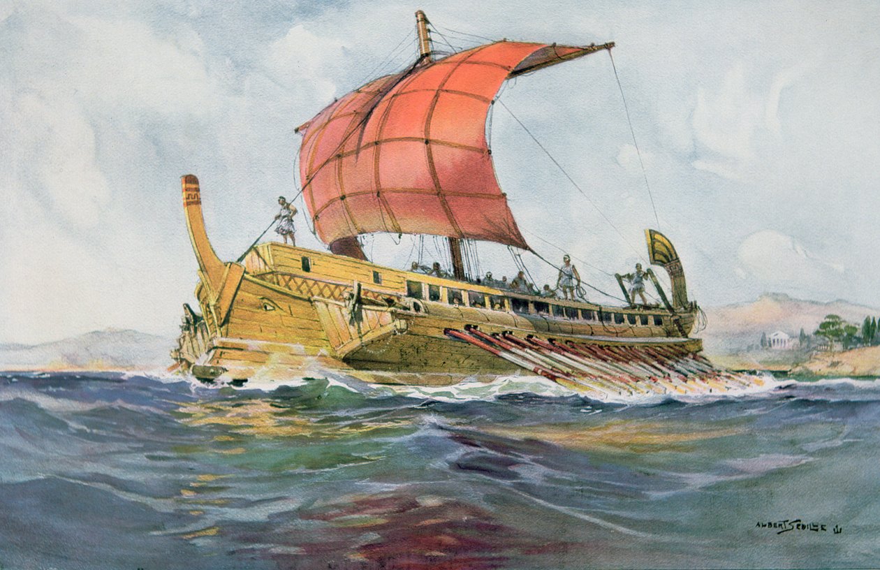 Lehká loď klasického řeckého období (barevná litografie) od Albert Sébille