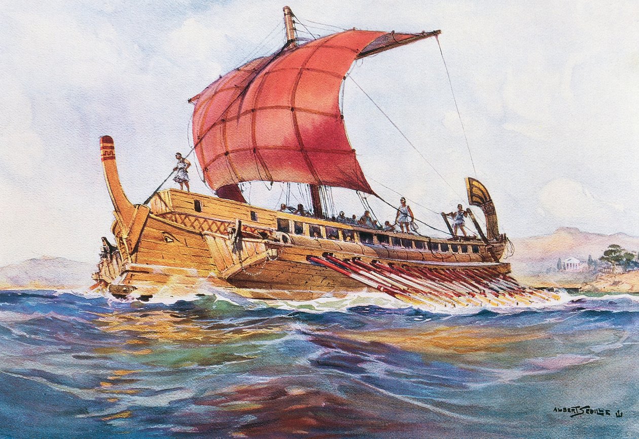 Lehká loď z klasického řeckého období, akvarel, Albert Sebille (1874-1953) od Albert Sébille