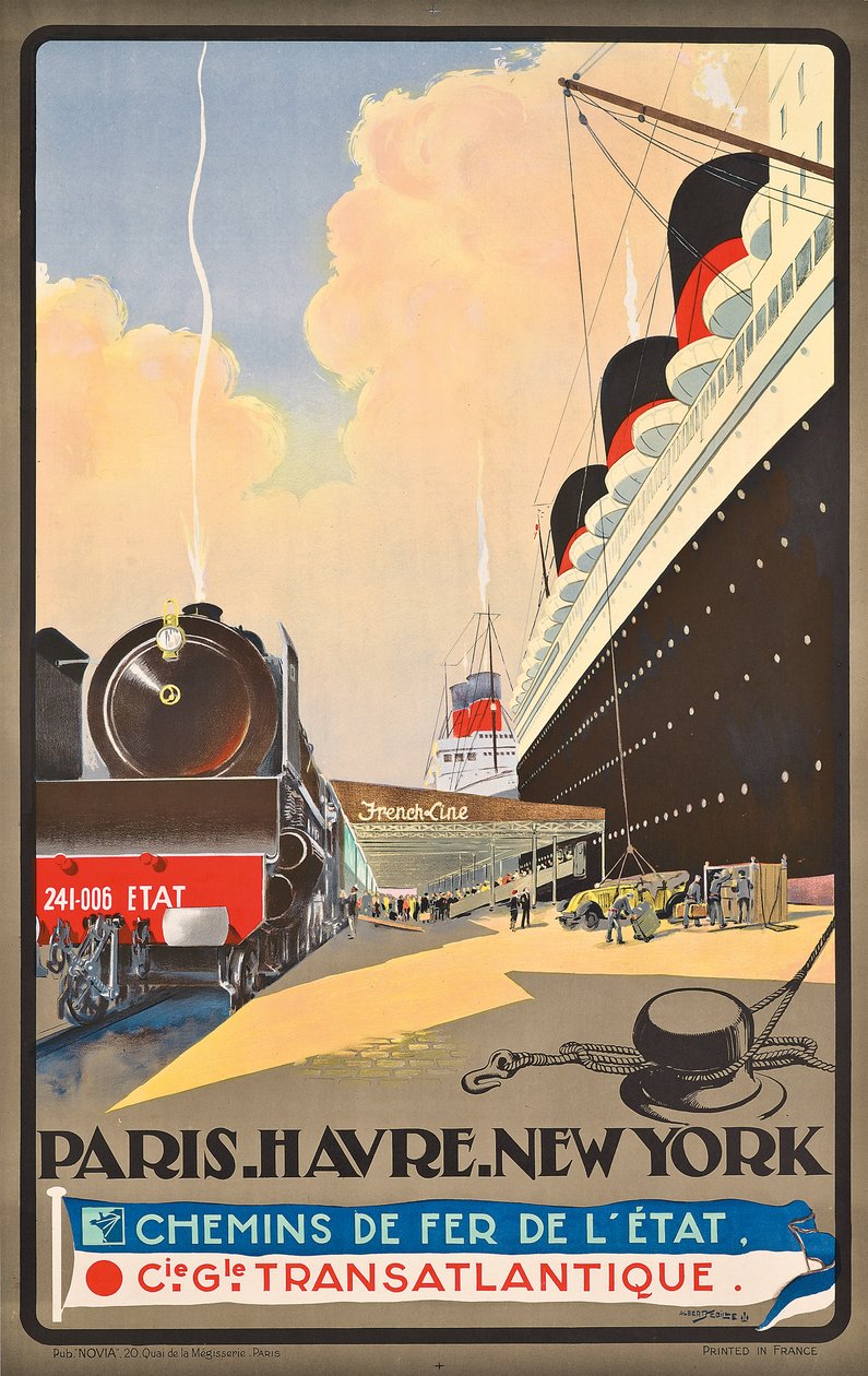 Plakát propagující cesty lodní společnosti Compagnie Generale Transatlantique, cca 1930 (barevná litografie) od Albert Sébille