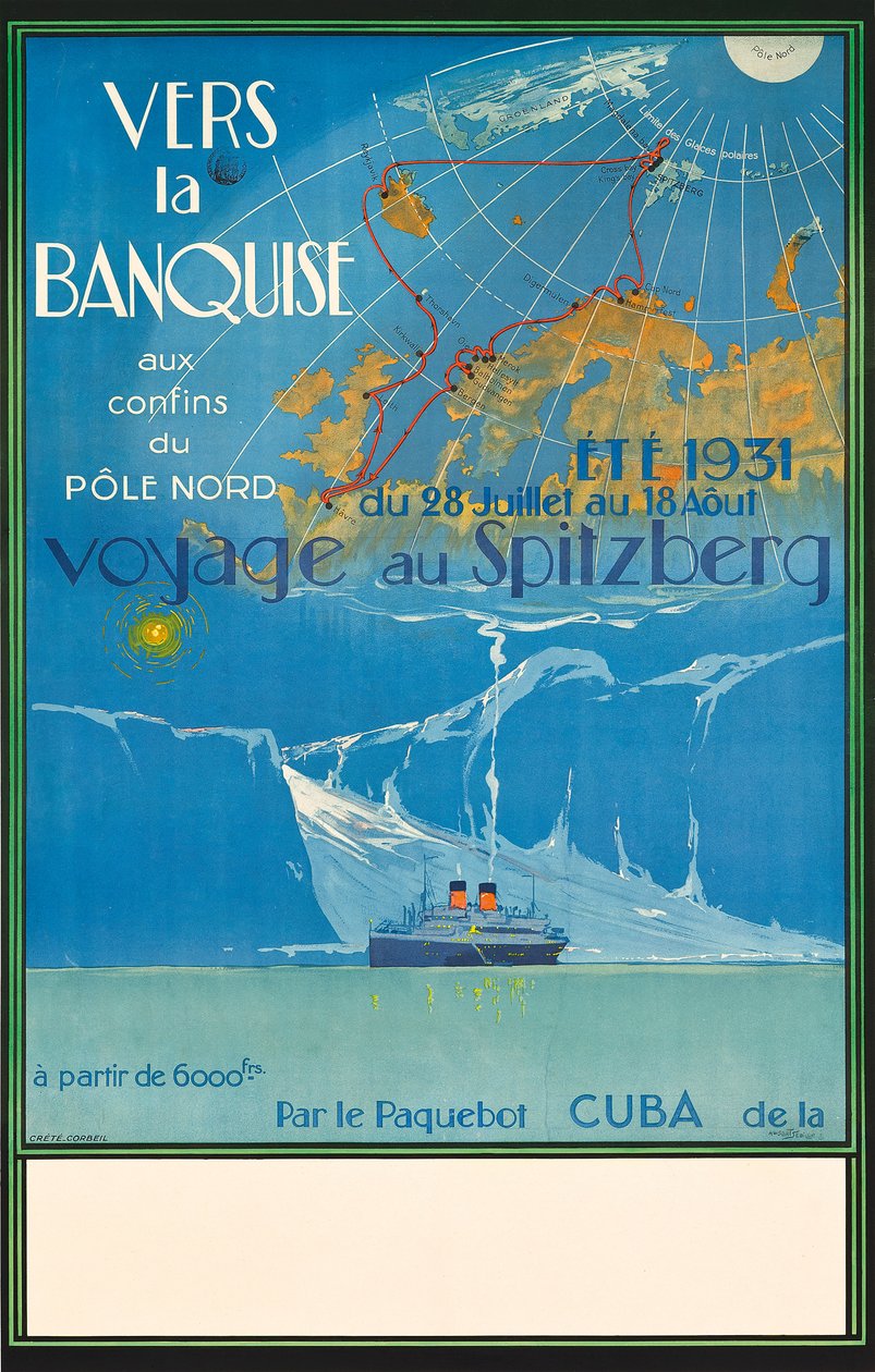 Plakát propagující cestu na Špicberky, Norsko, cca 1931 (barevná litografie) od Albert Sébille