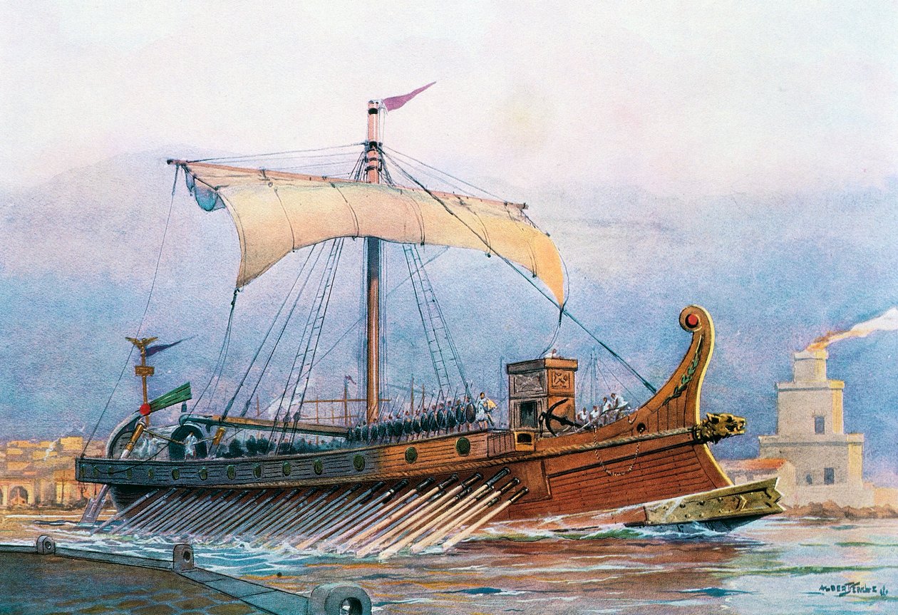 Loď z doby římského císařství opouštějící arzenál, akvarel, Albert Sebille (1874-1953) od Albert Sébille