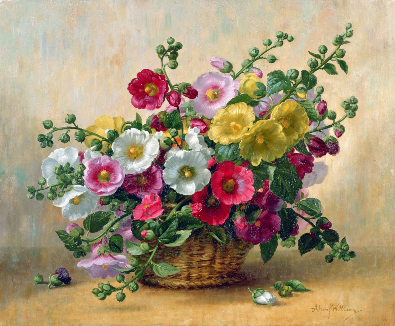 AB230 Hollyhocks v košíku od Albert Williams