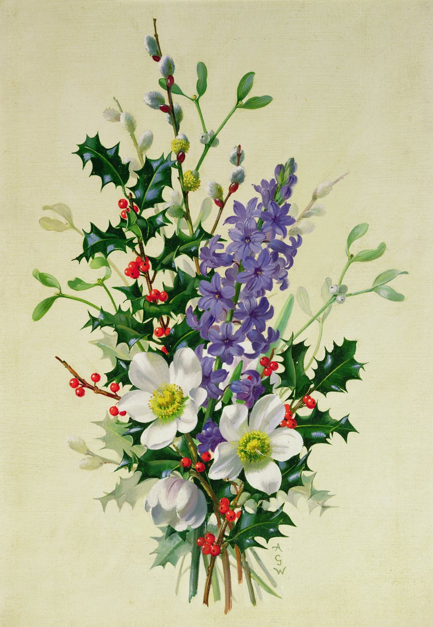 Spray of Dogrose, Holly, Jmelí a Larkspur (1) od Albert Williams