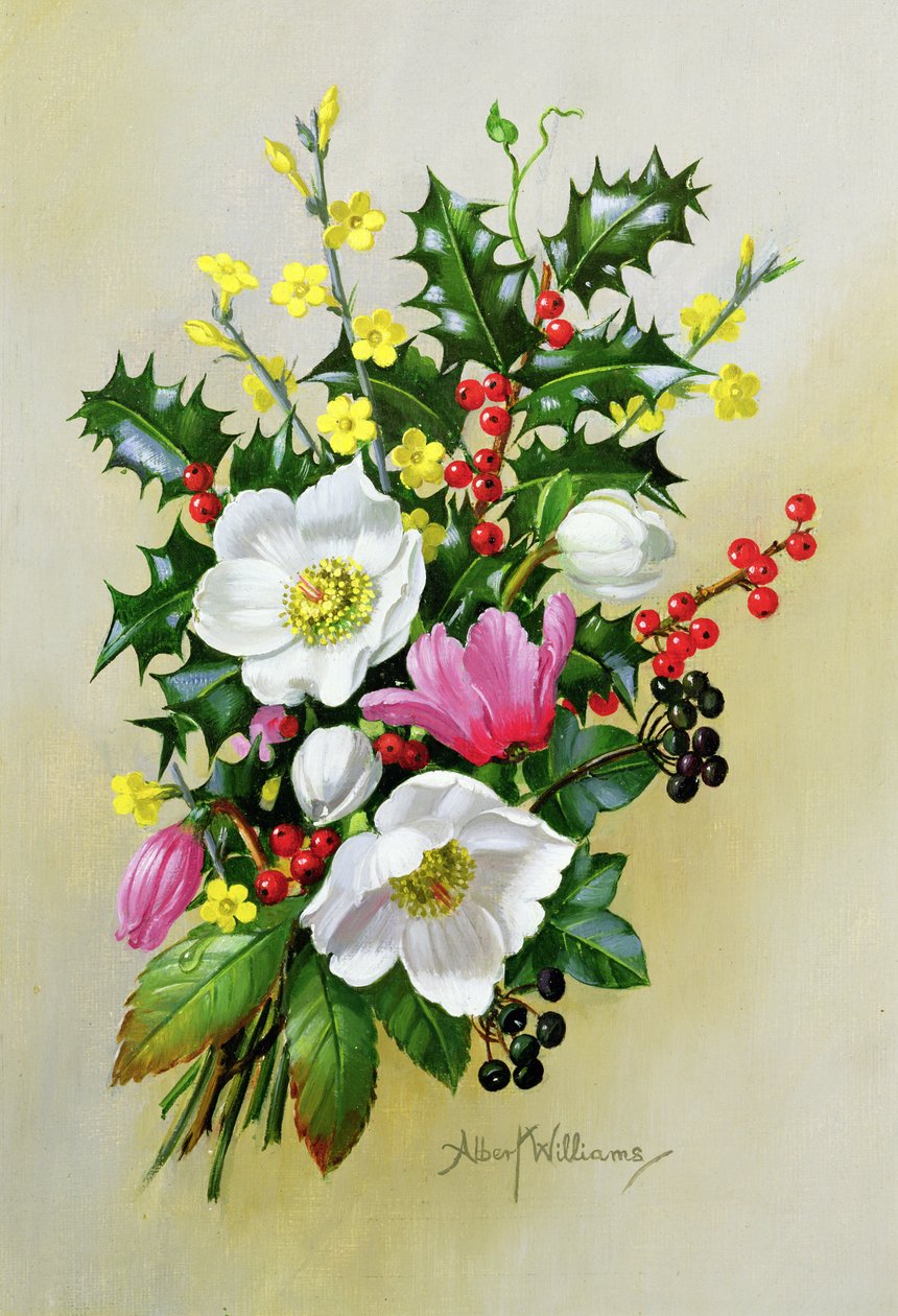 Sprej z Dogrose, Holly, Jmelí a Larkspur od Albert Williams