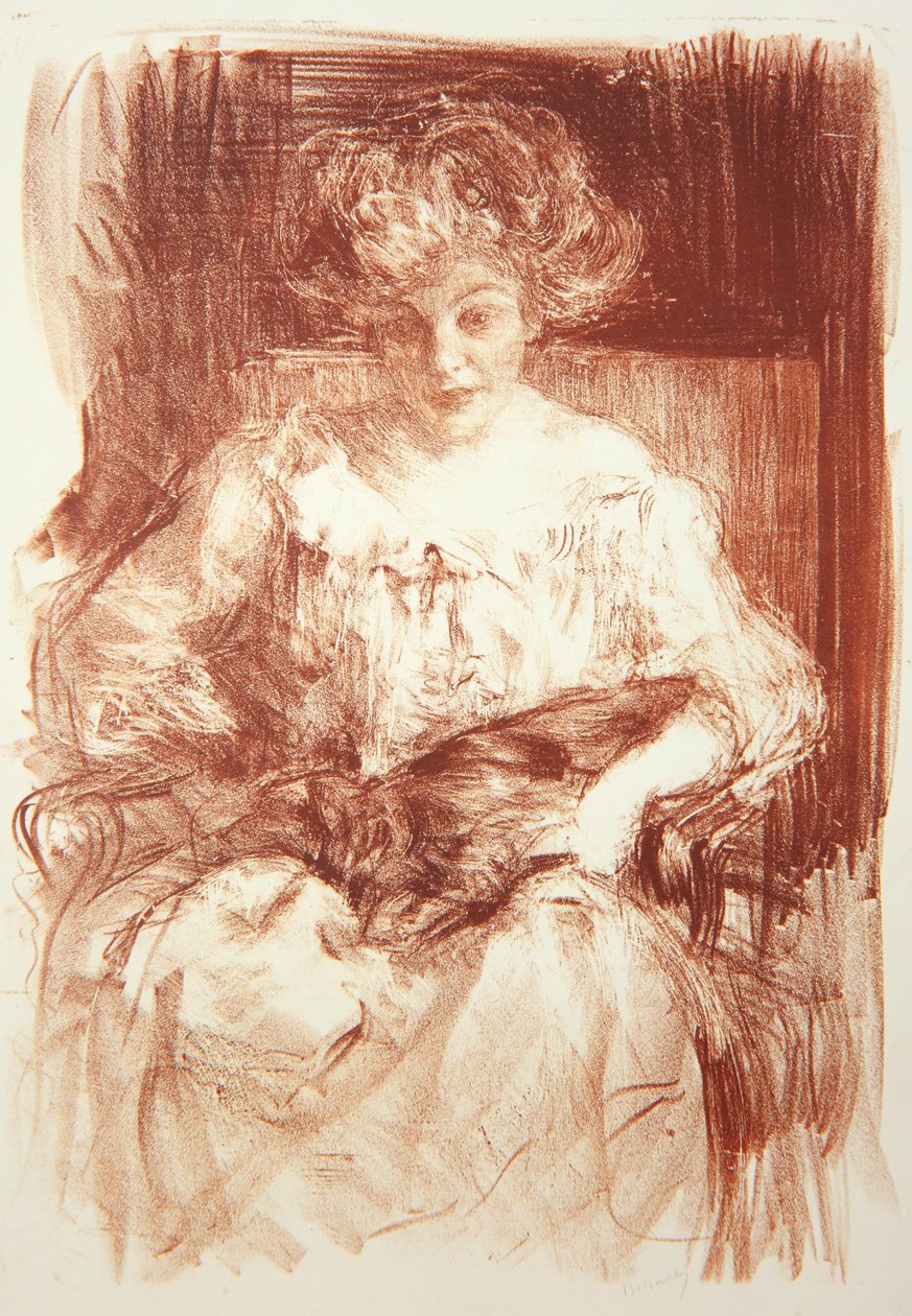 Paní. H. V. Milbank ve Ferby Lodge s Bebearem, kolem roku 1907 od Albert de Belleroche