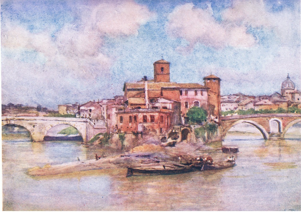 Ostrov Tibery-The Isola Sacra, z Říma, vydavatelství A & C Black Ltd, 1925 od Alberto Pisa