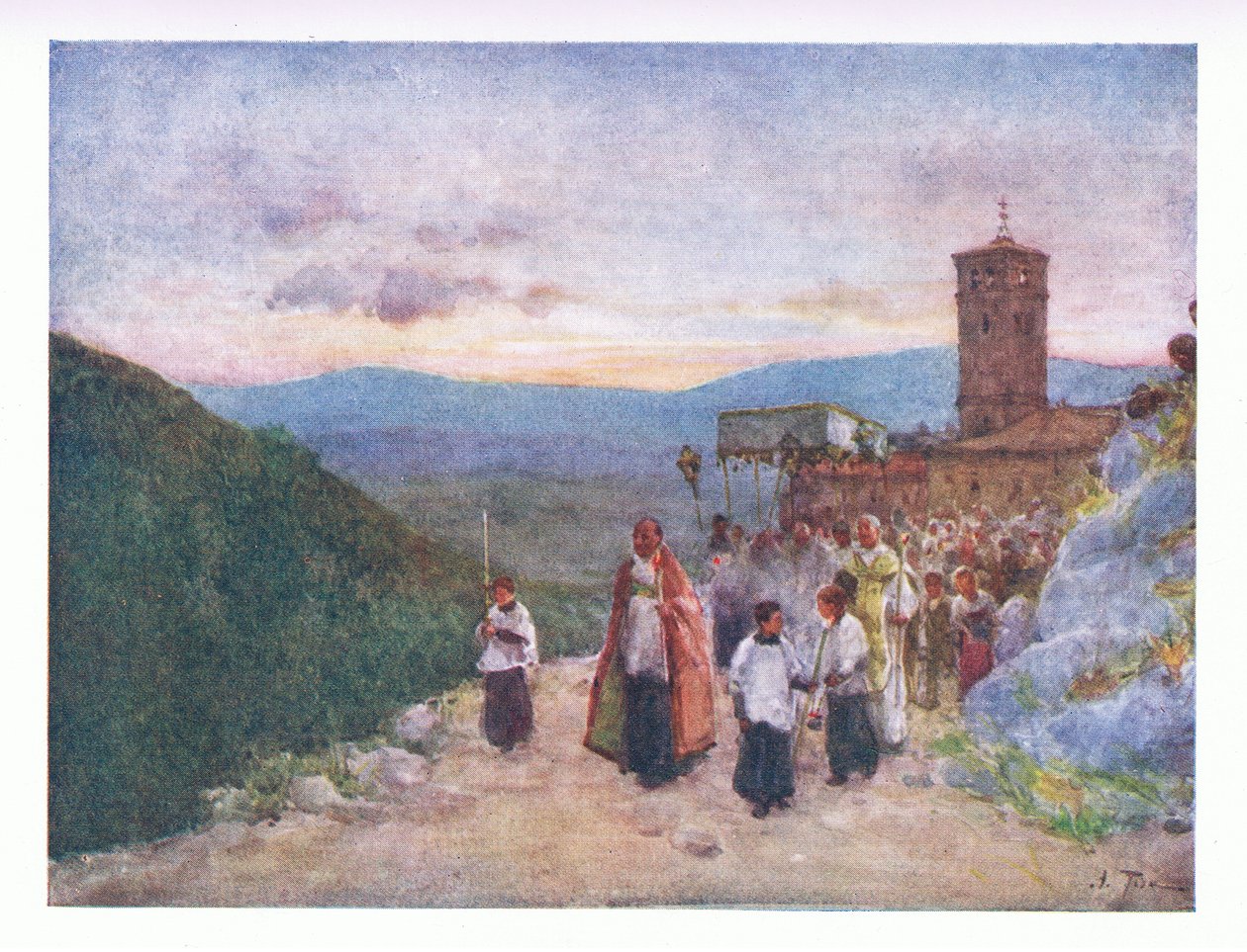 Průvod s hostitelem v Subiaco, z Říma, vydaný A & C Black Ltd, 1925 od Alberto Pisa