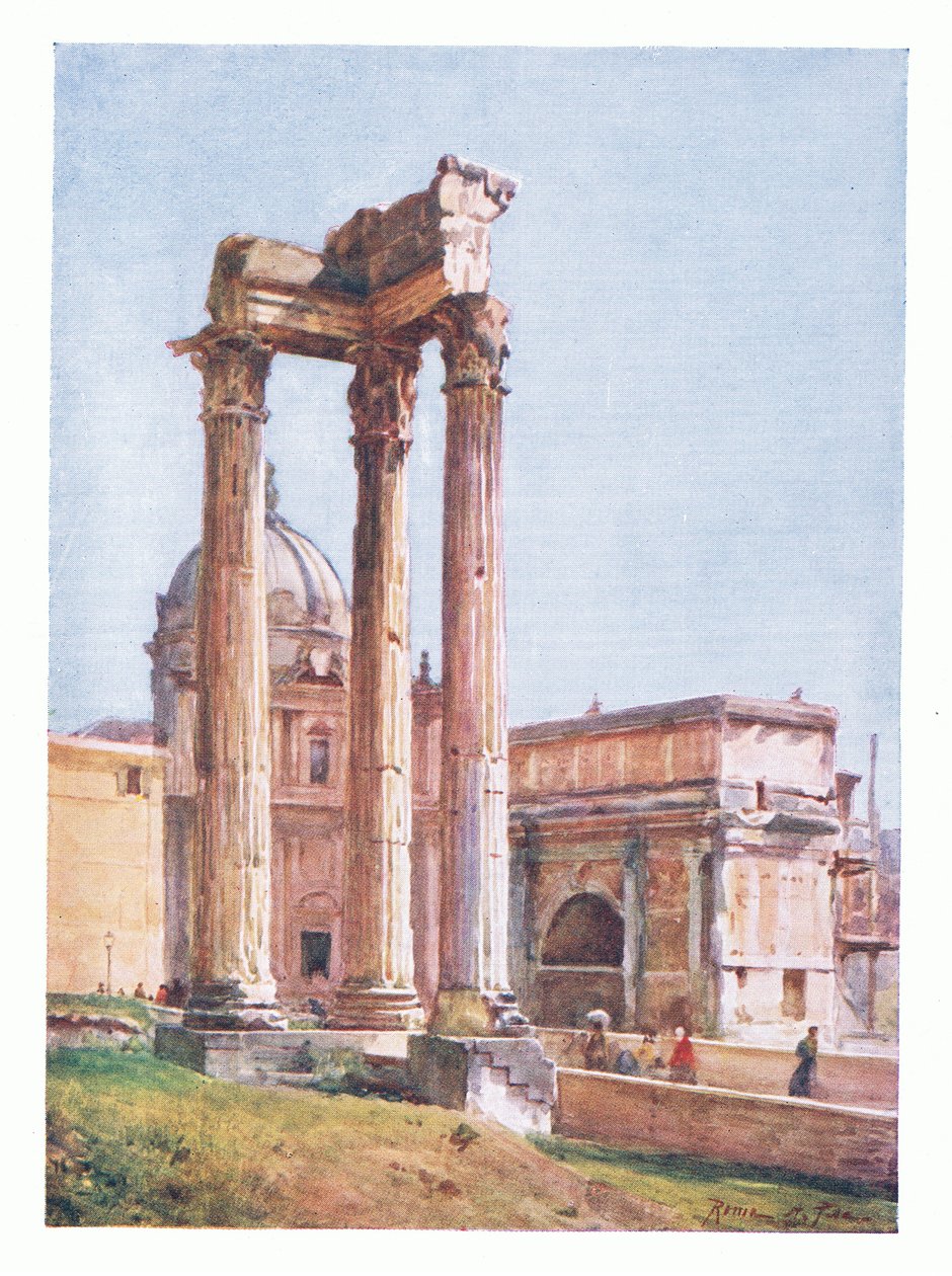 Vespasiánův chrám, z Portico of the Dii Consentes, z Říma, vydal A & C Black Ltd, 1925 od Alberto Pisa